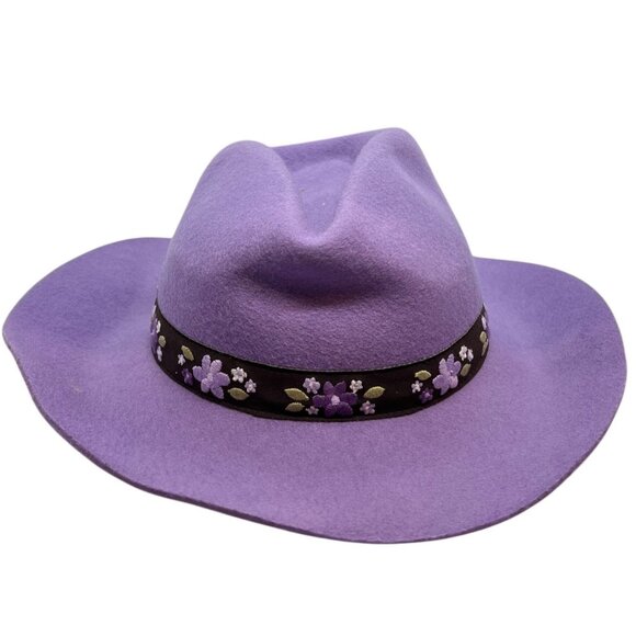 Cowgirls at Heart Purple Wool Wide Brim Hat Floral Band Girls 8+ Gymboree - Picture 1 of 7